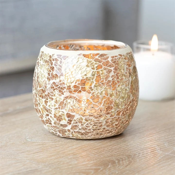 LARGE GOLD CRACKLE GLASS CANDLE HOLDER