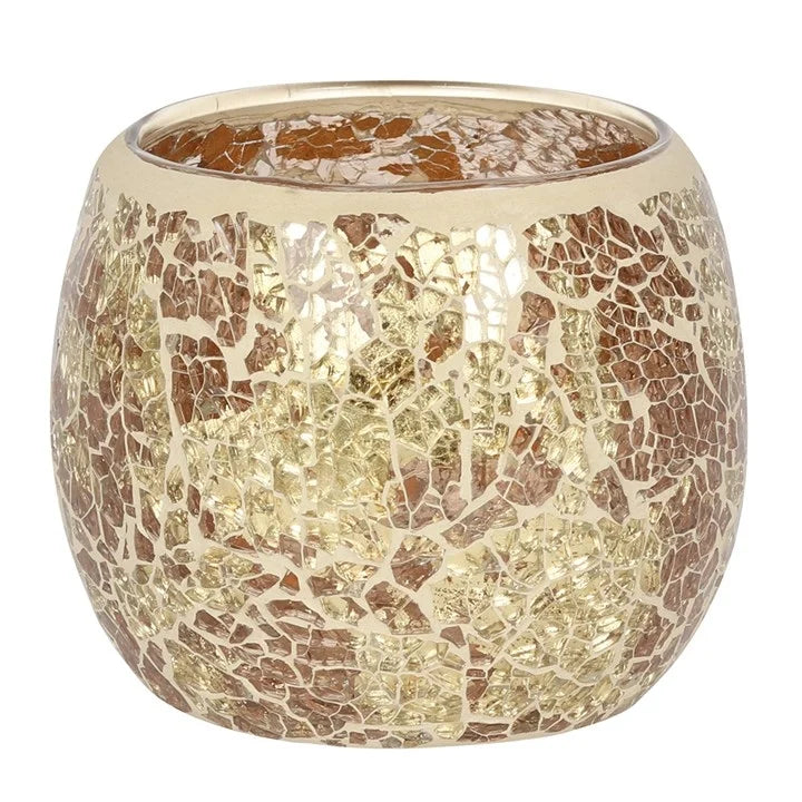 LARGE GOLD CRACKLE GLASS CANDLE HOLDER