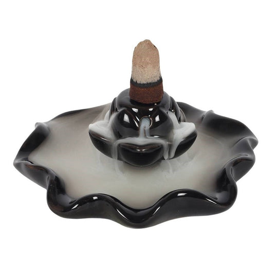 Black Lotus Pool Ceramic Backflow Incense Cone Burner Feng Shui Gift