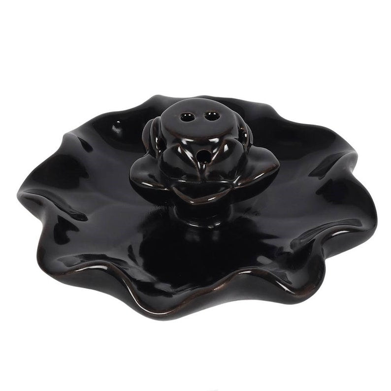 Black Lotus Pool Ceramic Backflow Incense Cone Burner Feng Shui Gift