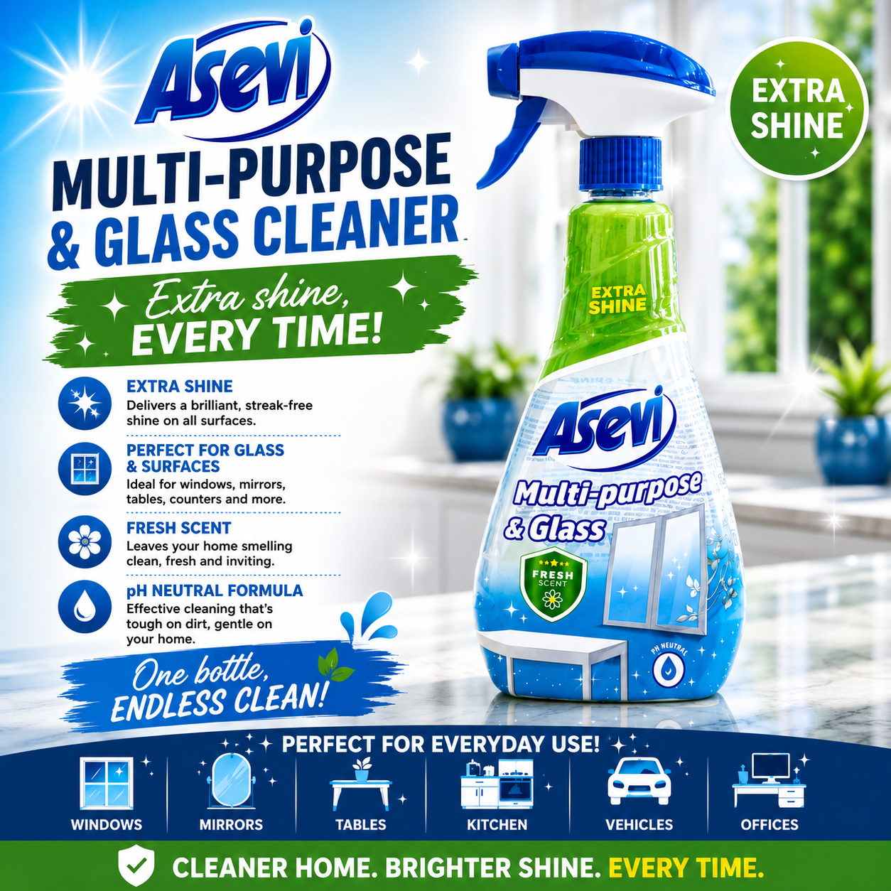 Asevi Multiuse Glass & Mirror Cleaner Spray 730ml