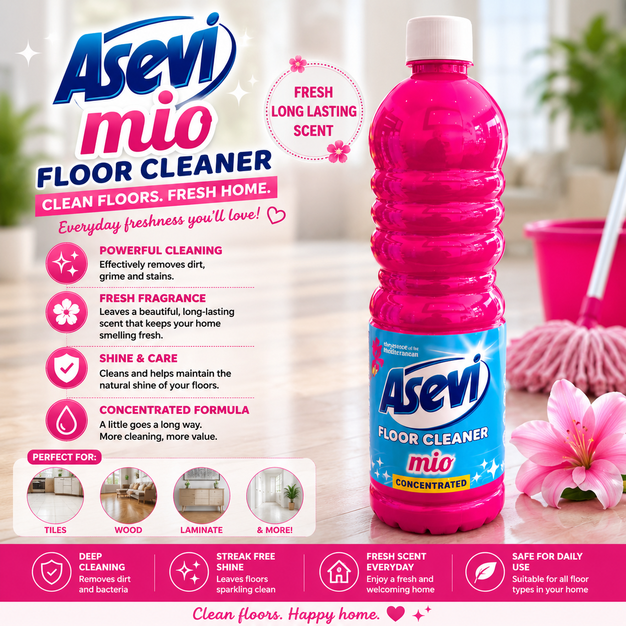 Asevi Floor Cleaner Concentrated - 1L - Pink Mio
