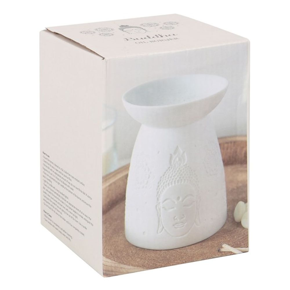 White Ceramic Buddha Face Oil Burner with Melt