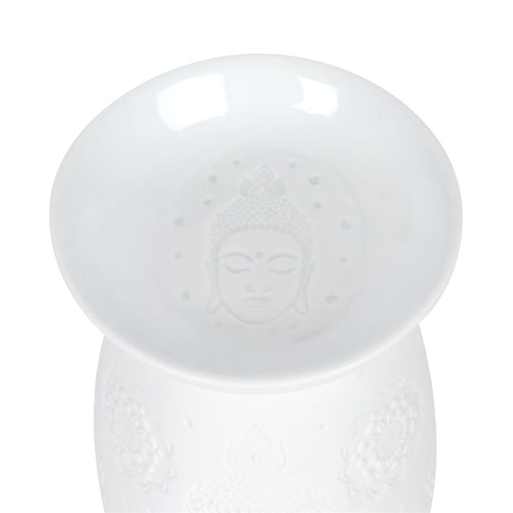 White Ceramic Buddha Face Oil Burner with Melt