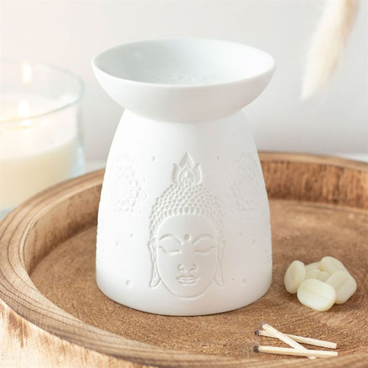 White Ceramic Buddha Face Oil Burner with Melt