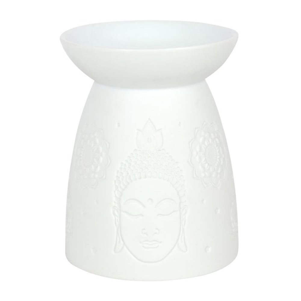 White Ceramic Buddha Face Oil Burner with Melt
